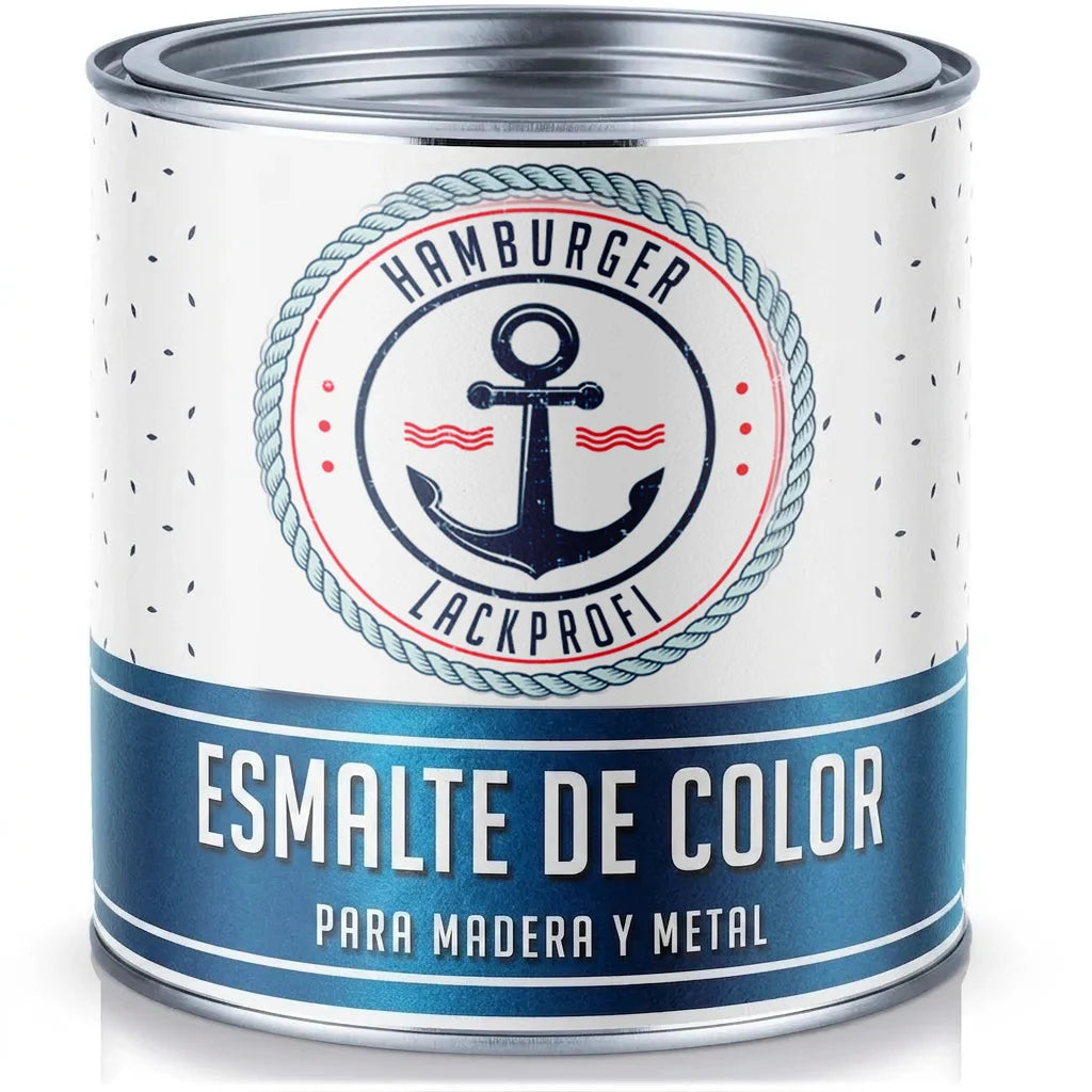 Bote de esmalte de color Hamburger Lackprofi para madera y metal con logo de ancla.