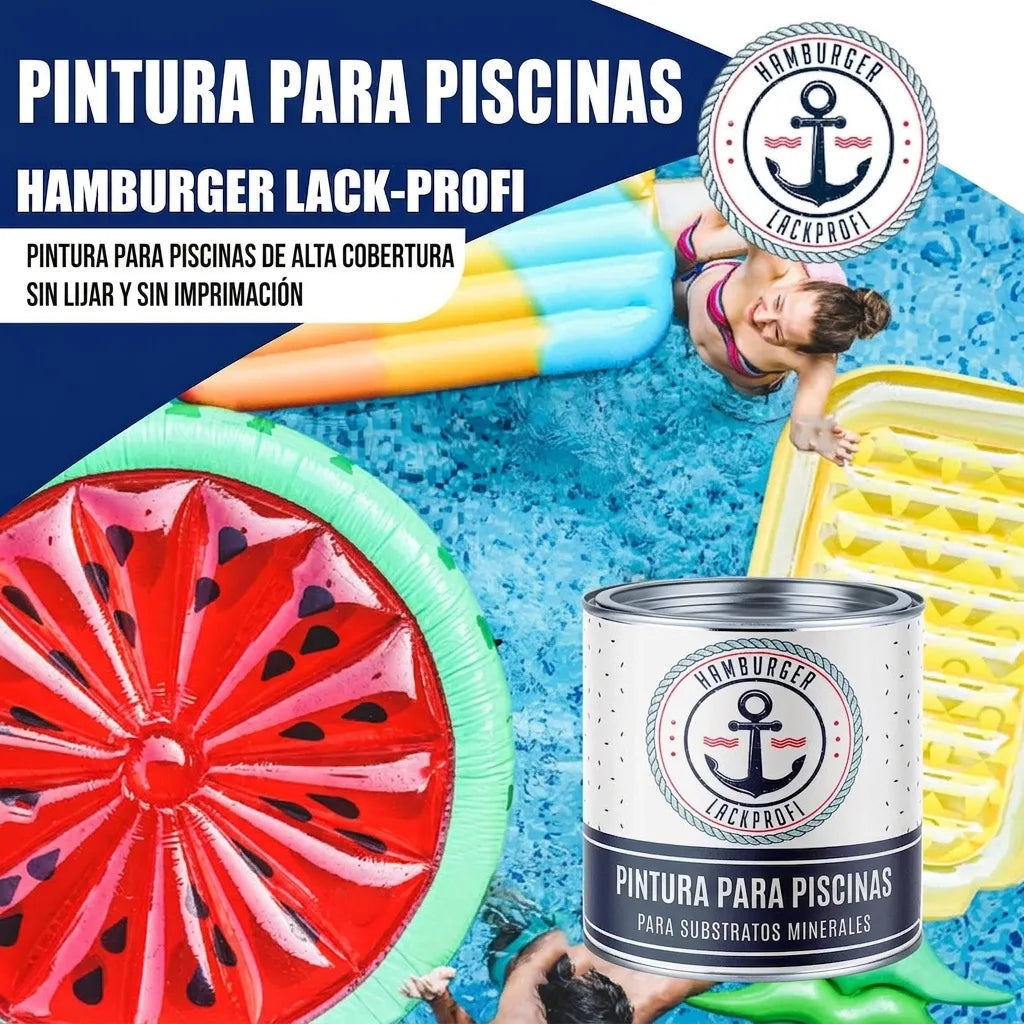 Pintura para piscina de Hamburger Lack-Profi, alta cobertura sin lijar ni imprimar, para fondos minerales.