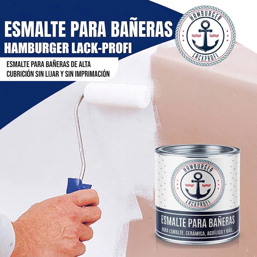 Pintura blanca para bañeras Hamburger Lack-Profi. Alta cobertura sin lijar ni imprimar, para esmalte, cerámica.