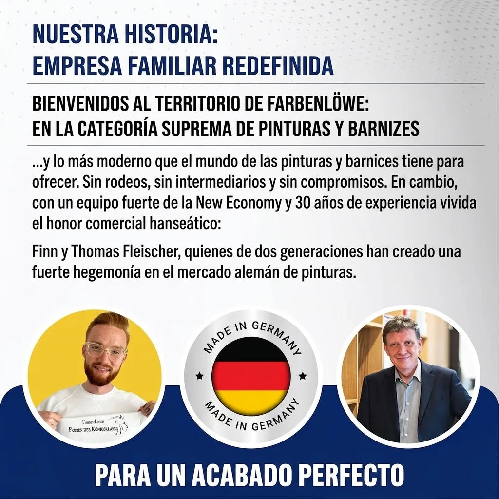 Empresa familiar alemana Farbenlöwe: pinturas y barnices de alta calidad, con Finn y Thomas Fleischer. Hecho en Alemania.