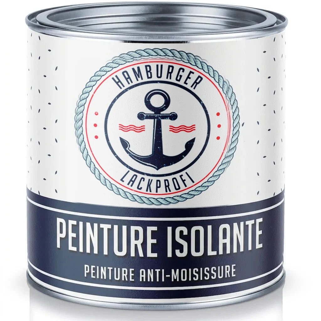 Pot de peinture isolante et anti-moisissure Hamburger Lackprofi, décor nautique avec ancre.