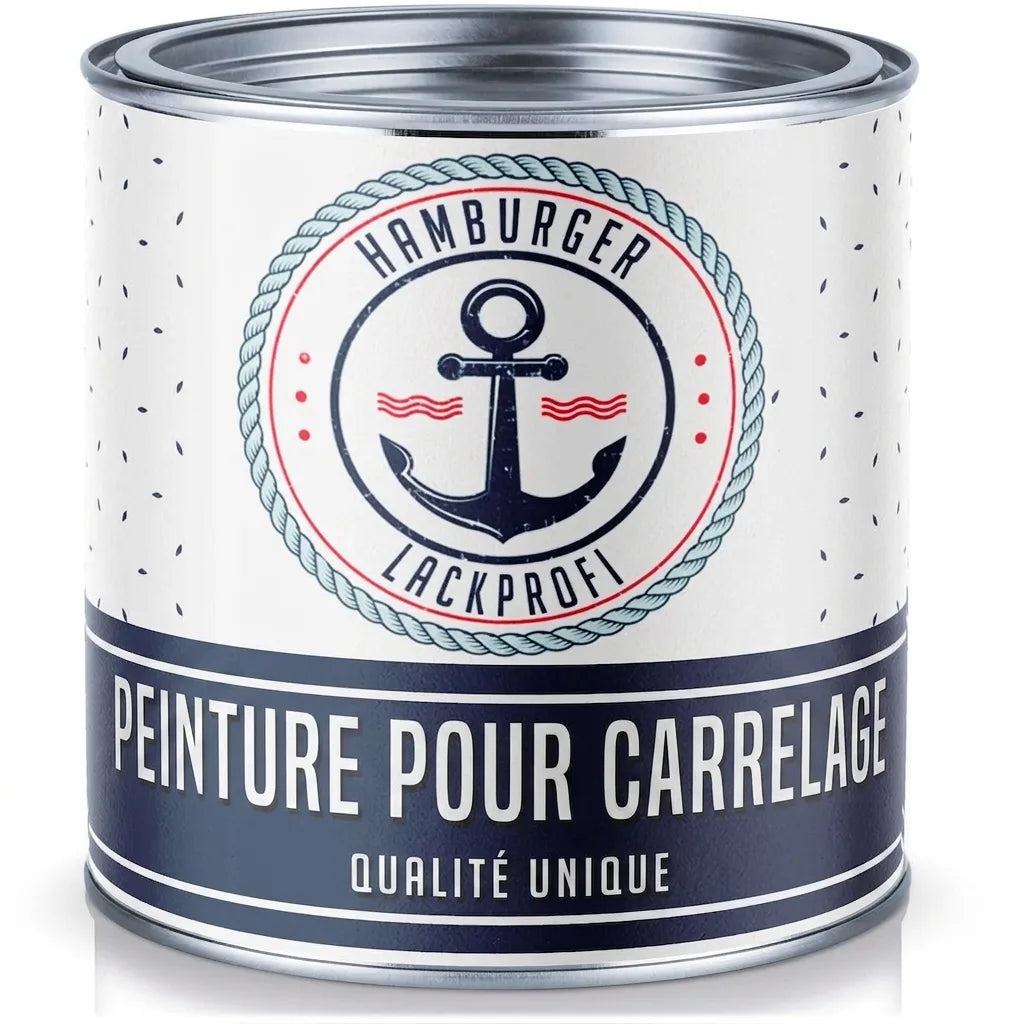 Pot de peinture blanc Hamburger Lackprofi pour carrelage, avec ancre marine et inscription « Qualité unique ».