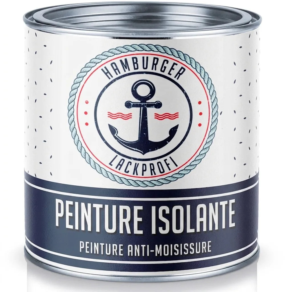 Pot de peinture isolante et anti-moisissure Hamburger Lackprofi, décor nautique avec ancre.