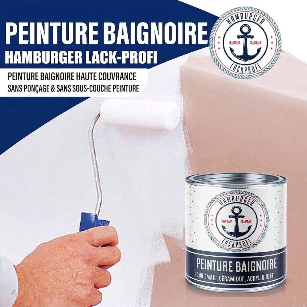 Peinture blanche pour baignoire Hamburger Lack-Profi, application facile sans ponçage ni apprêt.