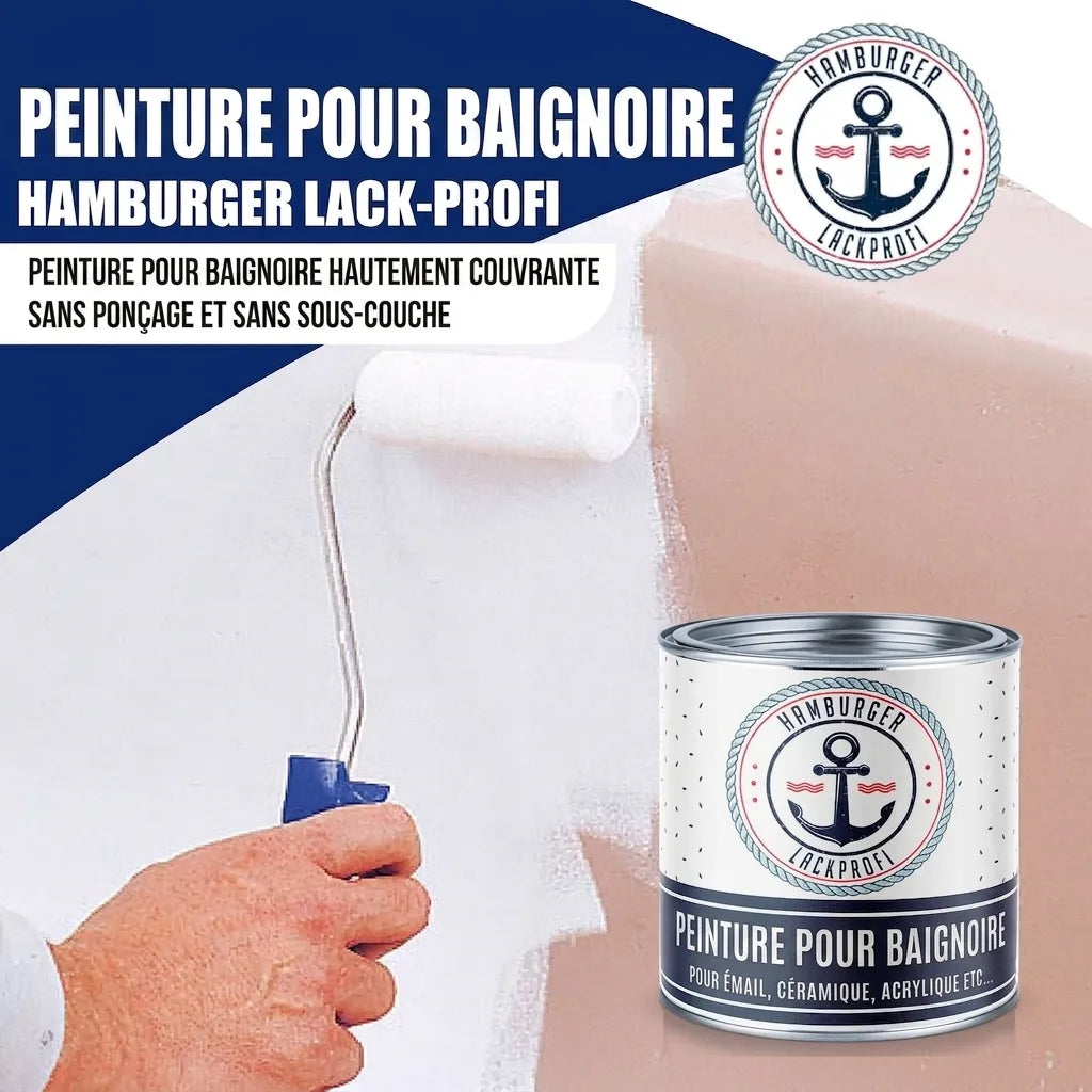 Peinture blanche pour baignoire Hamburger Lack-Profi, application facile sans ponçage ni apprêt.
