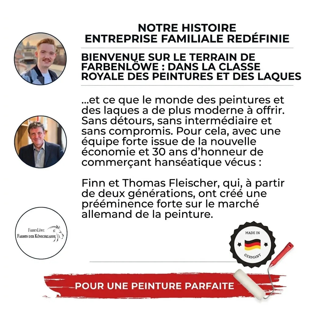 Histoire de FarbenLöwe, entreprise familiale allemande de peintures et vernis premium, avec Finn et Thomas Fleischer.