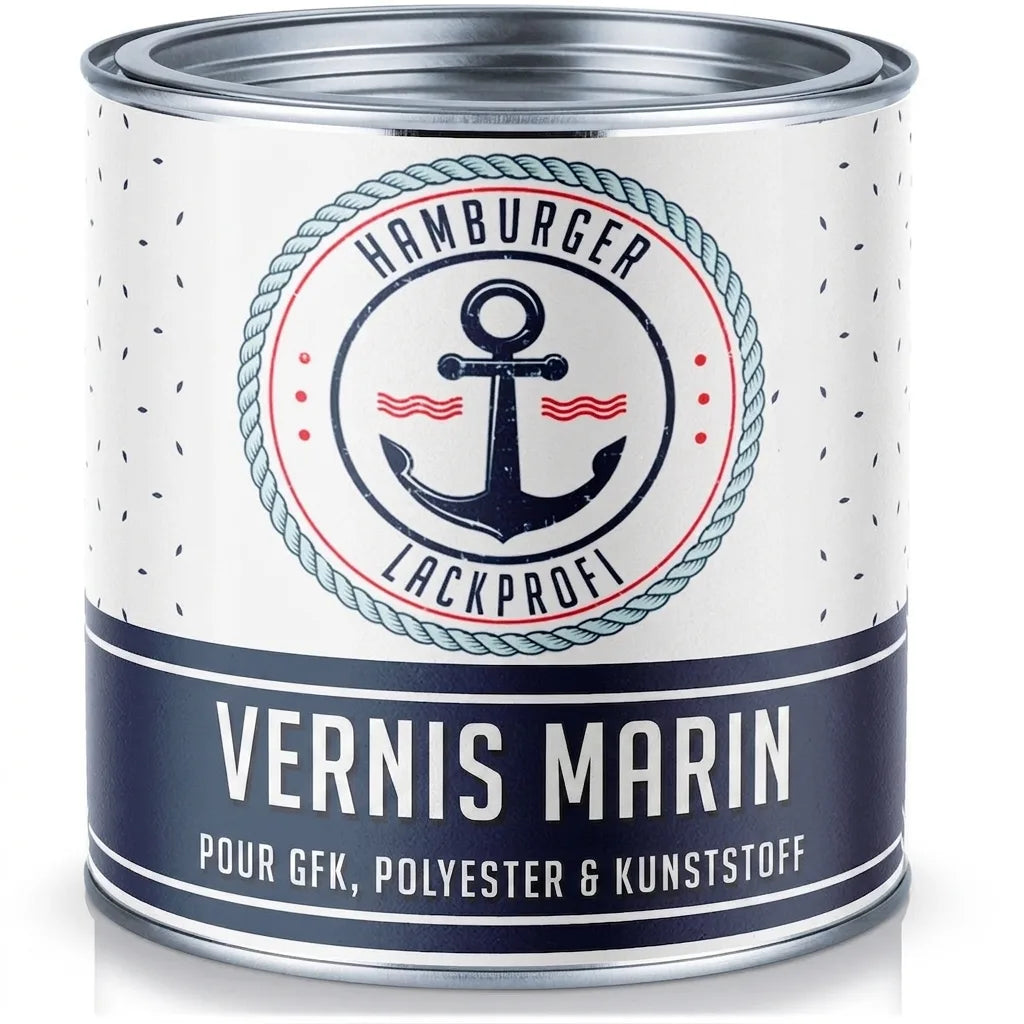 Pot de peinture marine Hamburger Lackprofi 'Bootslack' pour GFK, polyester et plastique, avec ancre.