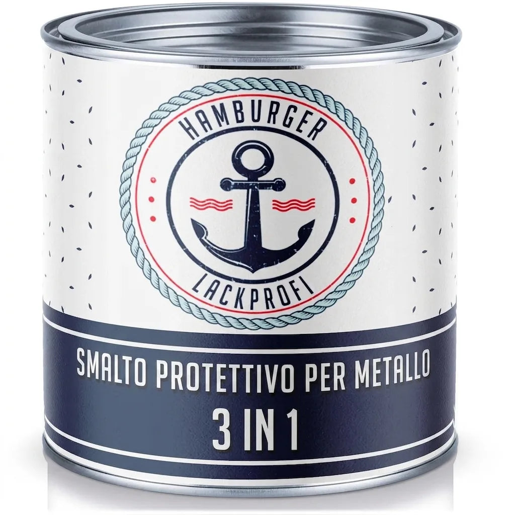 Smalto protettivo per metalli 3in1, barattolo Hamburger Lackprofi.