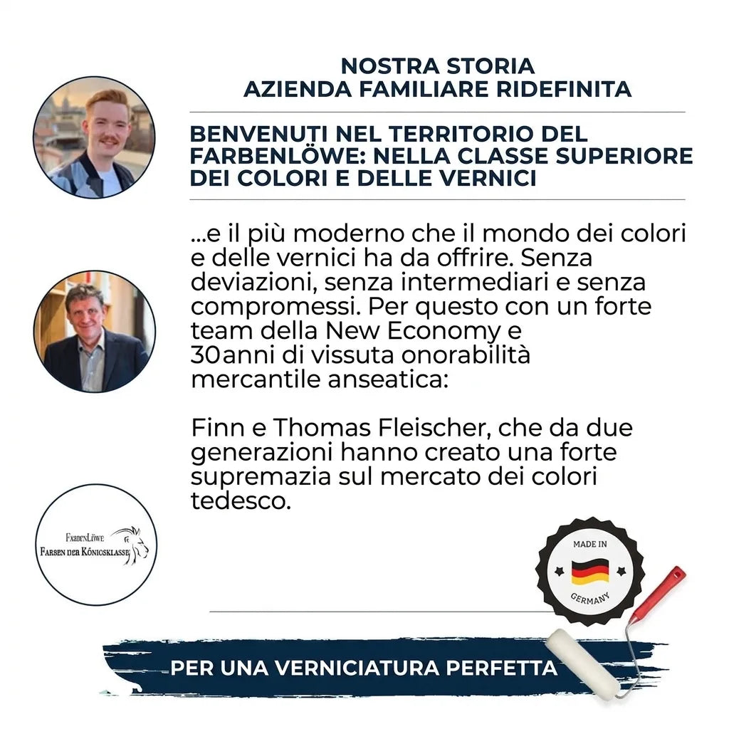 FarbenLöwe: presentazione azienda familiare di vernici premium, due generazioni, qualità Made in Germany.