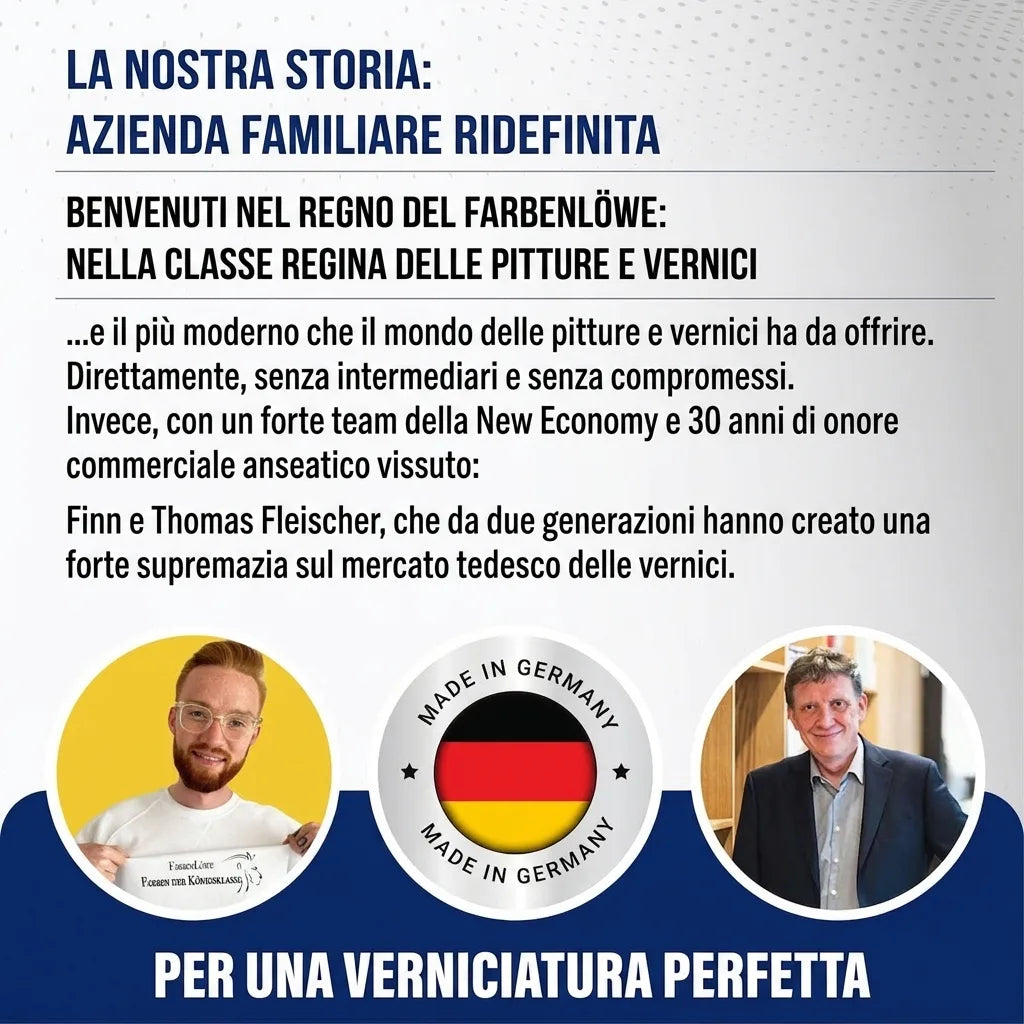 Presentazione di FarbenLöwe, un'azienda familiare tedesca di vernici e colori 'Made in Germany' con Finn e Thomas Fleischer.