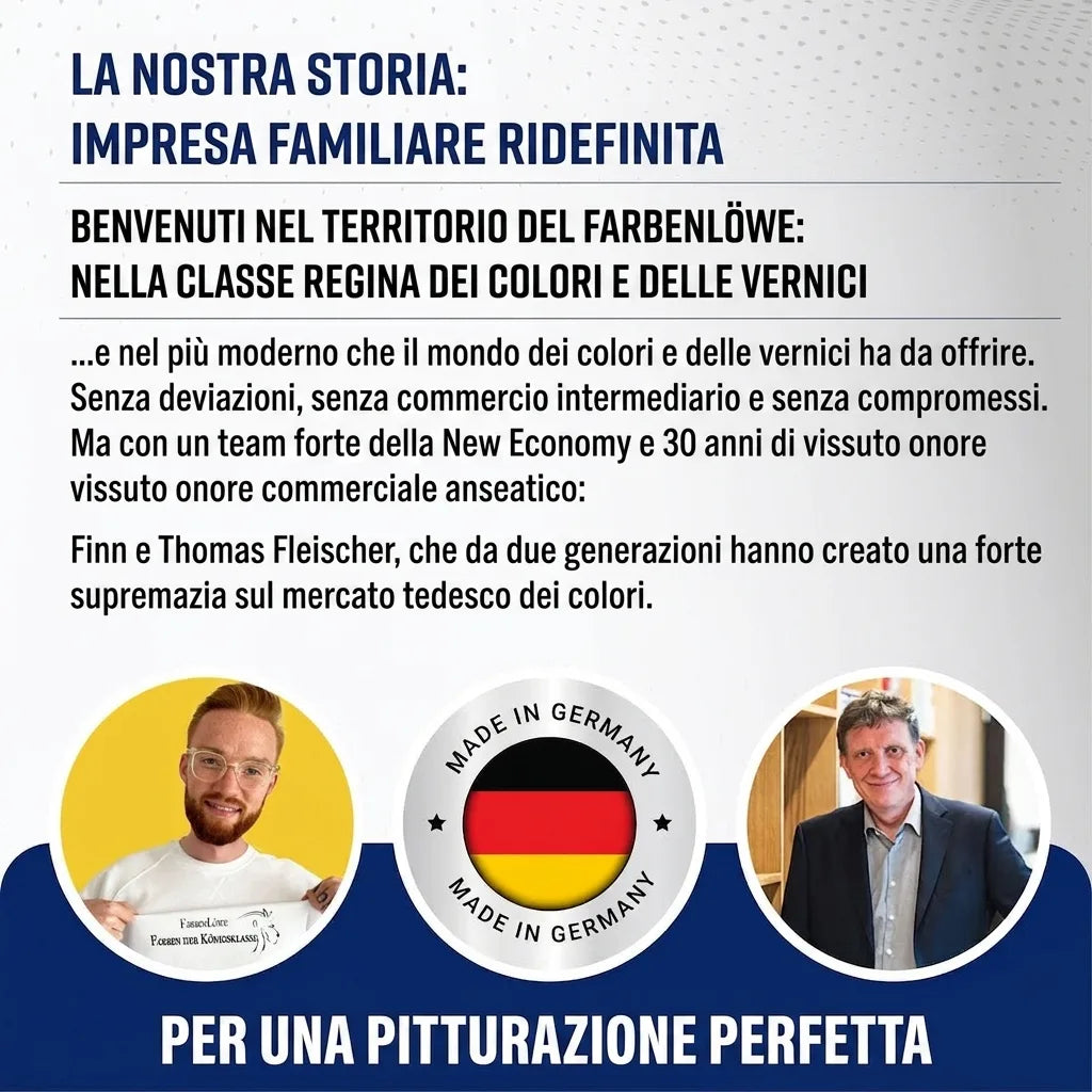 Presentazione di Farbenlöwe, azienda familiare tedesca specializzata in pitture e vernici di alta qualità Made in Germany.