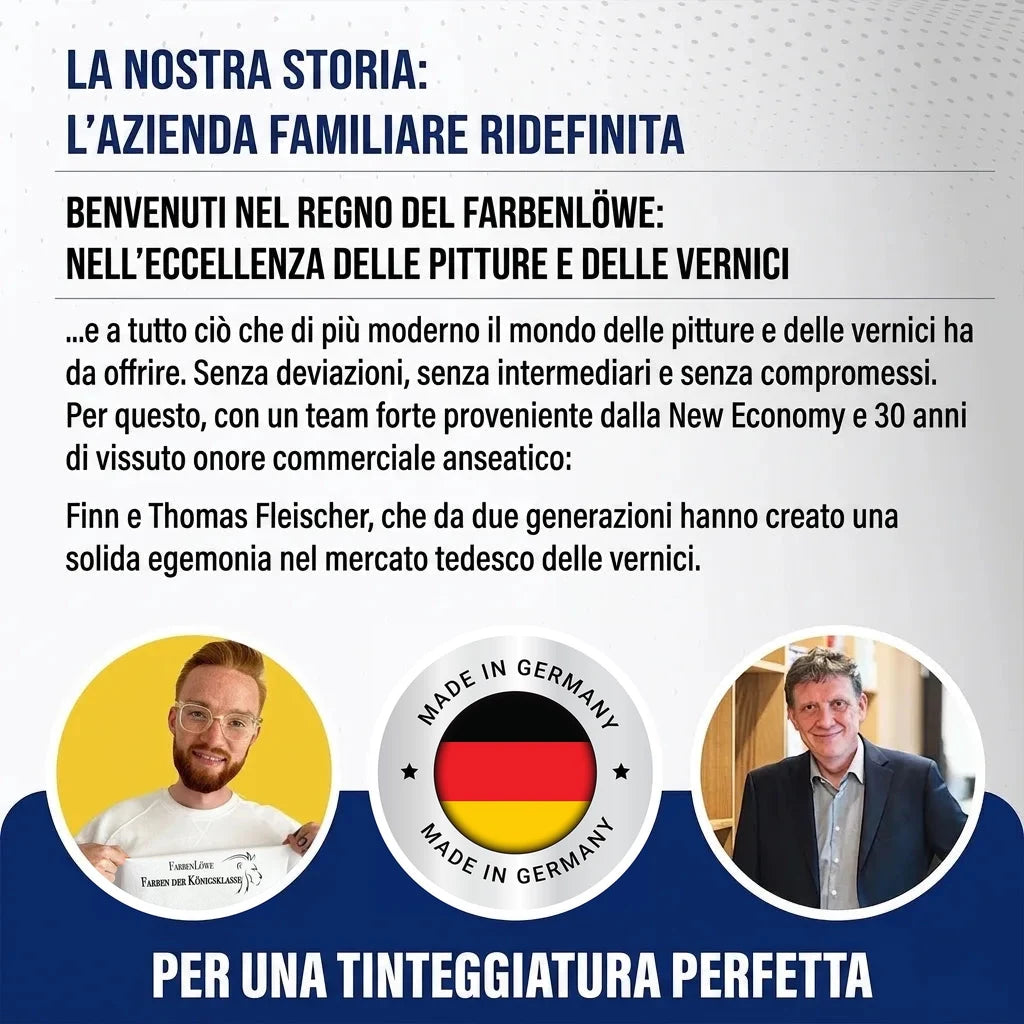 Azienda familiare Farbenlöwe, ridefinita. Finn e Thomas Fleischer presentano vernici Made in Germany. Per una pittura perfetta.