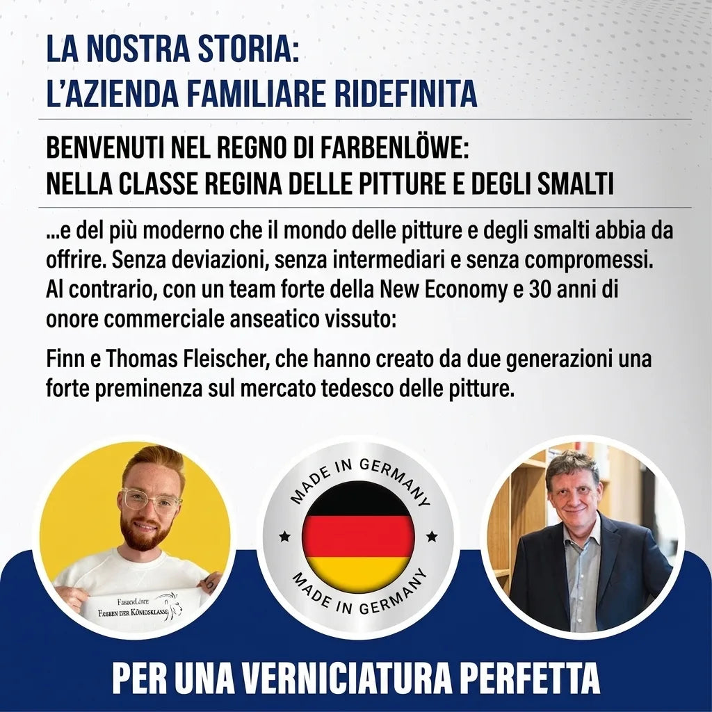 Farbenlöwe: azienda familiare tedesca, vernici di qualità. Con Finn e Thomas Fleischer. "Made in Germany".