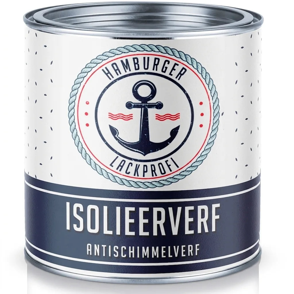 Wit Hamburger Lackprofi verfblik met nautisch ankerlogo. Isolerende en anti-schimmel verf.