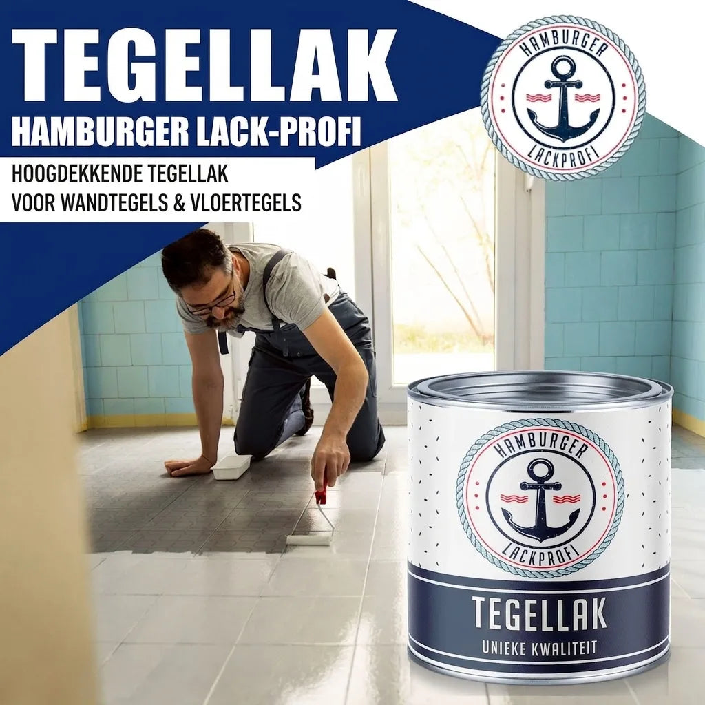 Man schildert vloertegels met tegelverf van Hamburger Lack-Profi. Hoogdekker voor wand- en vloertegels.