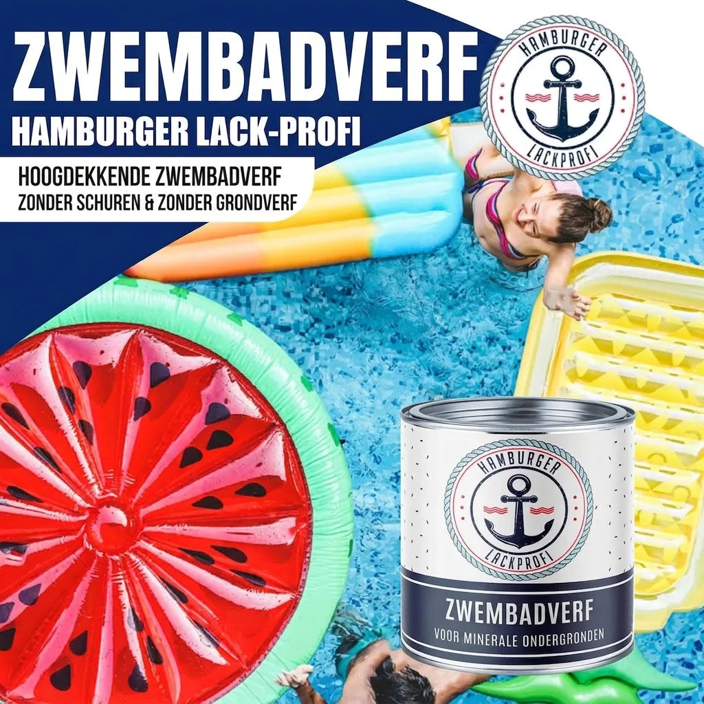Pot Hamburger Lack-Profi zwembadverf. Hoogdekkend, zonder schuren of grondverf, voor minerale ondergronden.