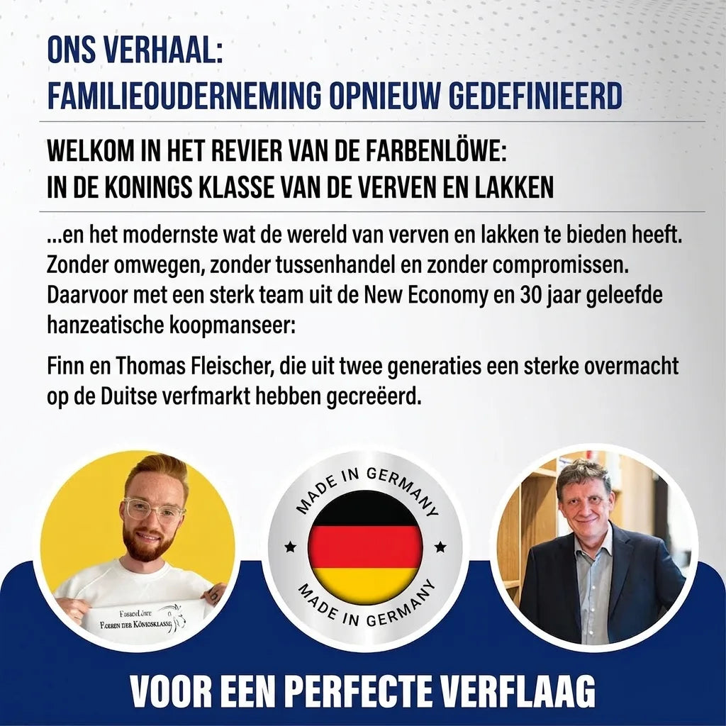 Duitse promotie van Farbenlöwe, een familiebedrijf dat staat voor de koningsklasse in verf en lak, Made in Germany.
