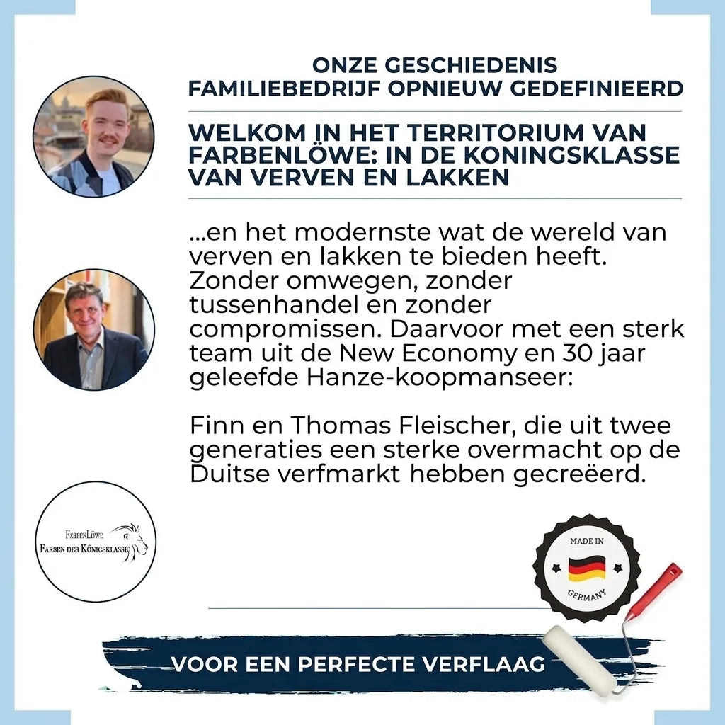 Twee generaties van het Duitse familiebedrijf FarbenLöwe, gespecialiseerd in hoogwaardige verf en lakken.
