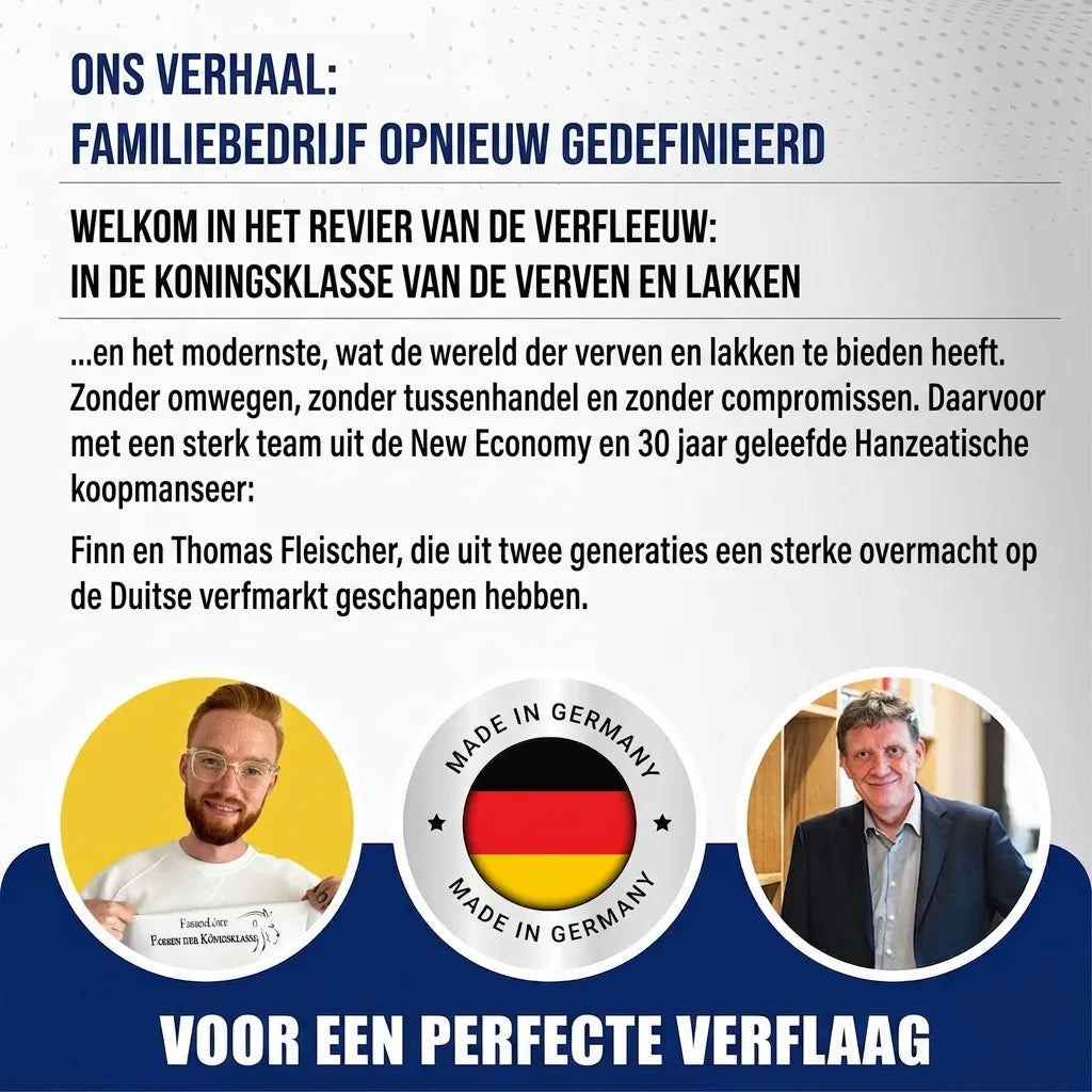 Banner over familiebedrijf in verf en lak, 'Made in Germany', met Finn en Thomas Fleischer. Voor een perfecte verflaag.