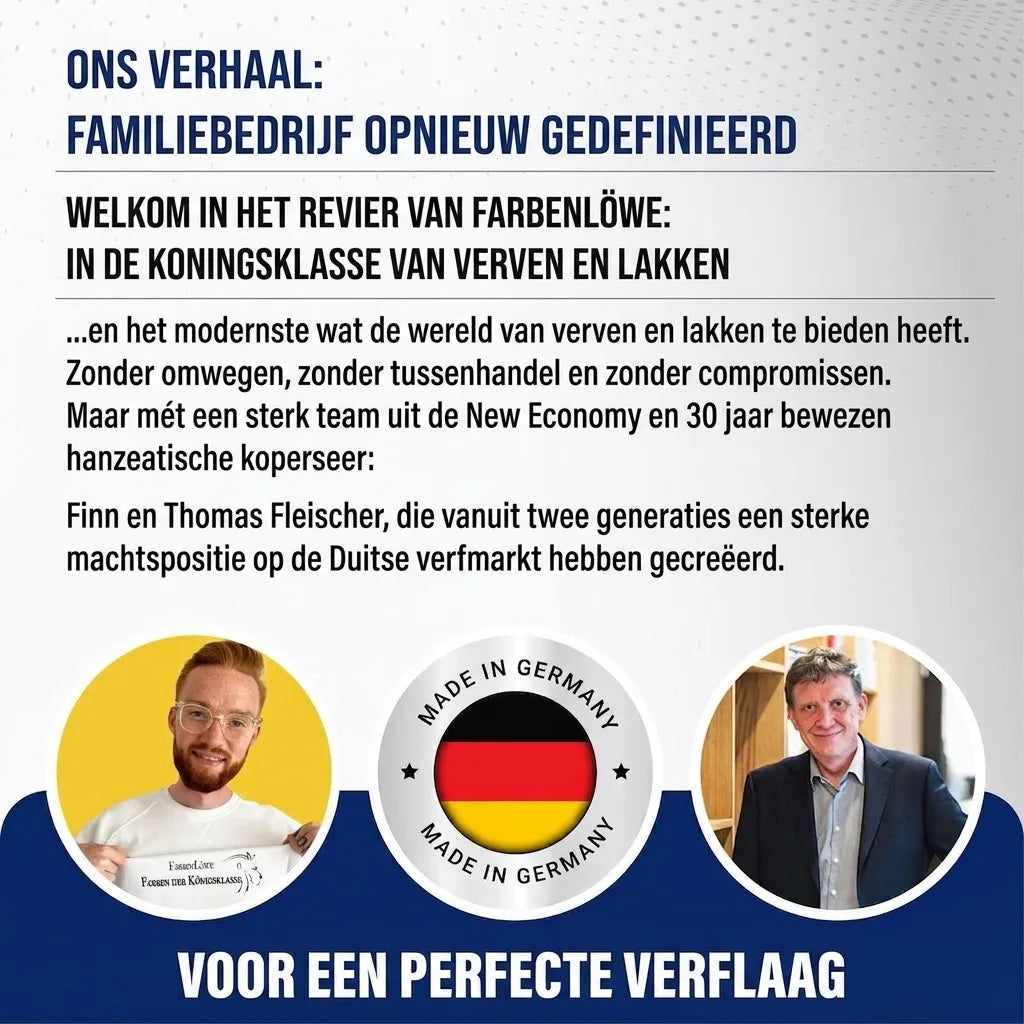 Presentatie van het familiebedrijf Farbenlöwe met Finn en Thomas Fleischer, experts in verf en lak van topkwaliteit, 'Made in Germany'.