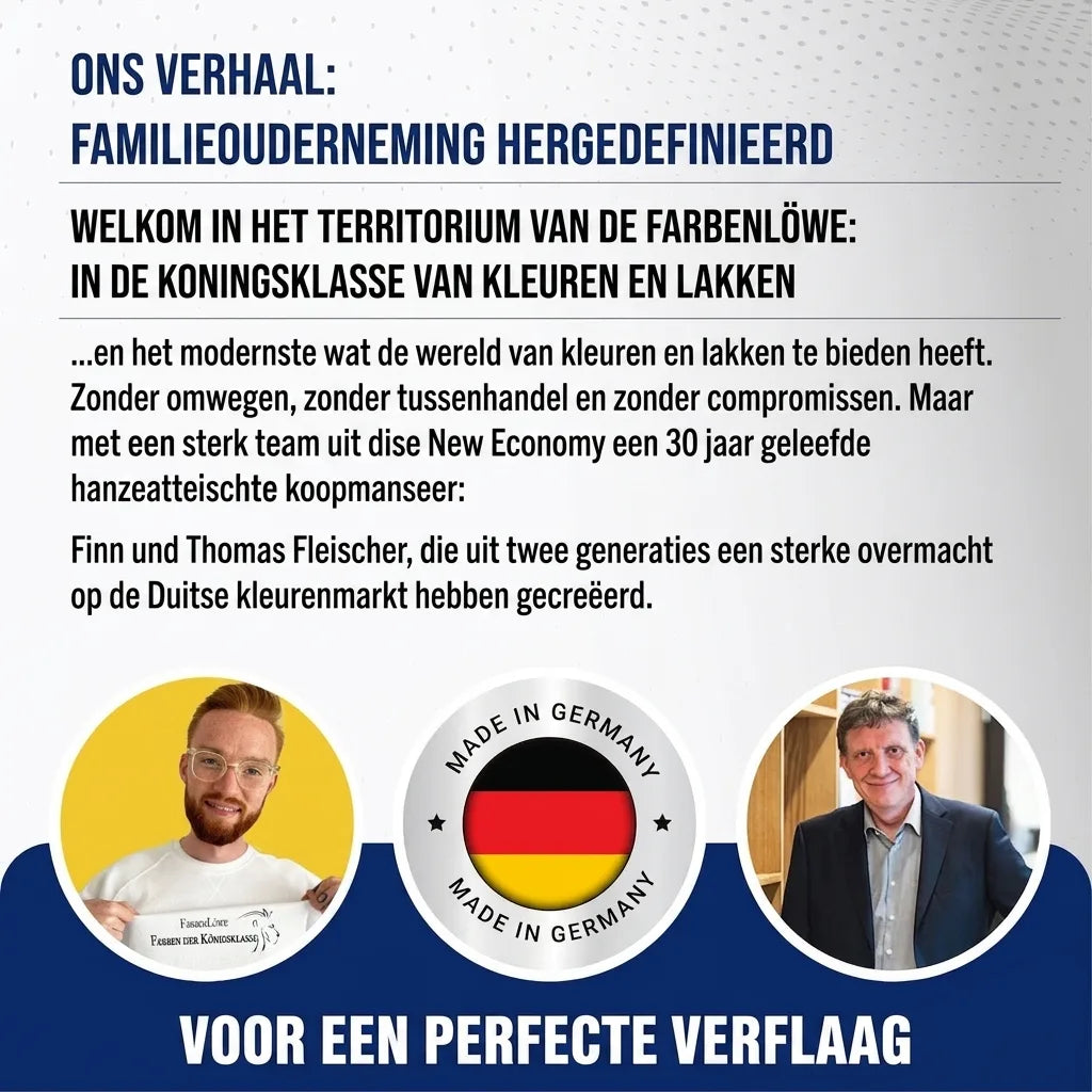 Banner over familiebedrijf in verf en lak, 'Made in Germany', met Finn en Thomas Fleischer. Voor een perfecte verflaag.