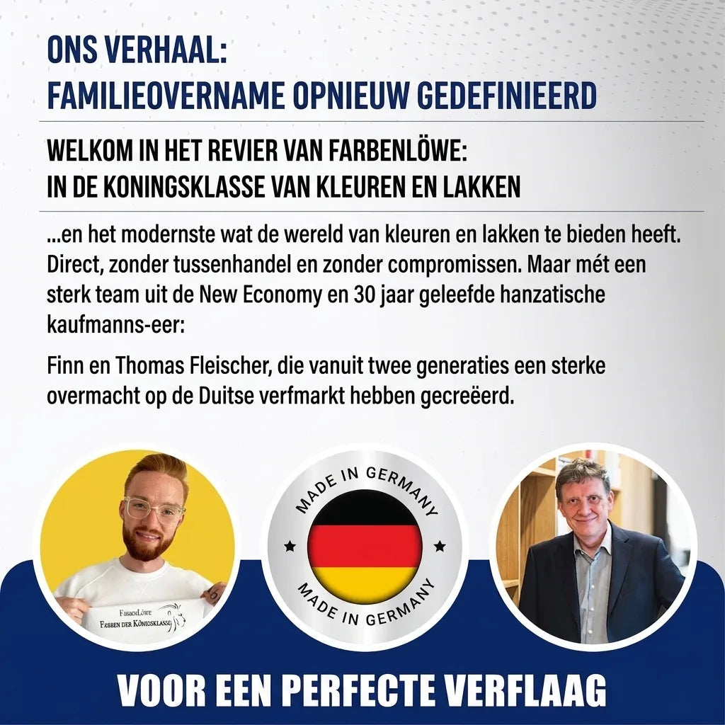 Presentatie van het familiebedrijf Farbenlöwe met Finn en Thomas Fleischer, experts in verf en lak van topkwaliteit, 'Made in Germany'.