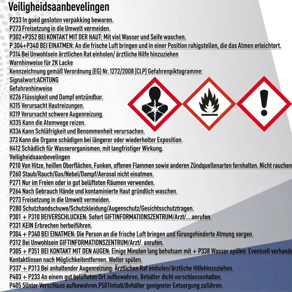 Duitstalige veiligheidsinstructies, gevarenaanduidingen en gevarensymbolen voor chemische producten.