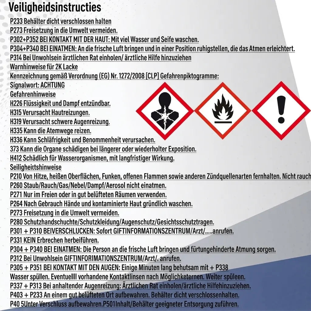 Duitse veiligheidsinstructies en gevarenpictogrammen met waarschuwingen voor chemicaliën.