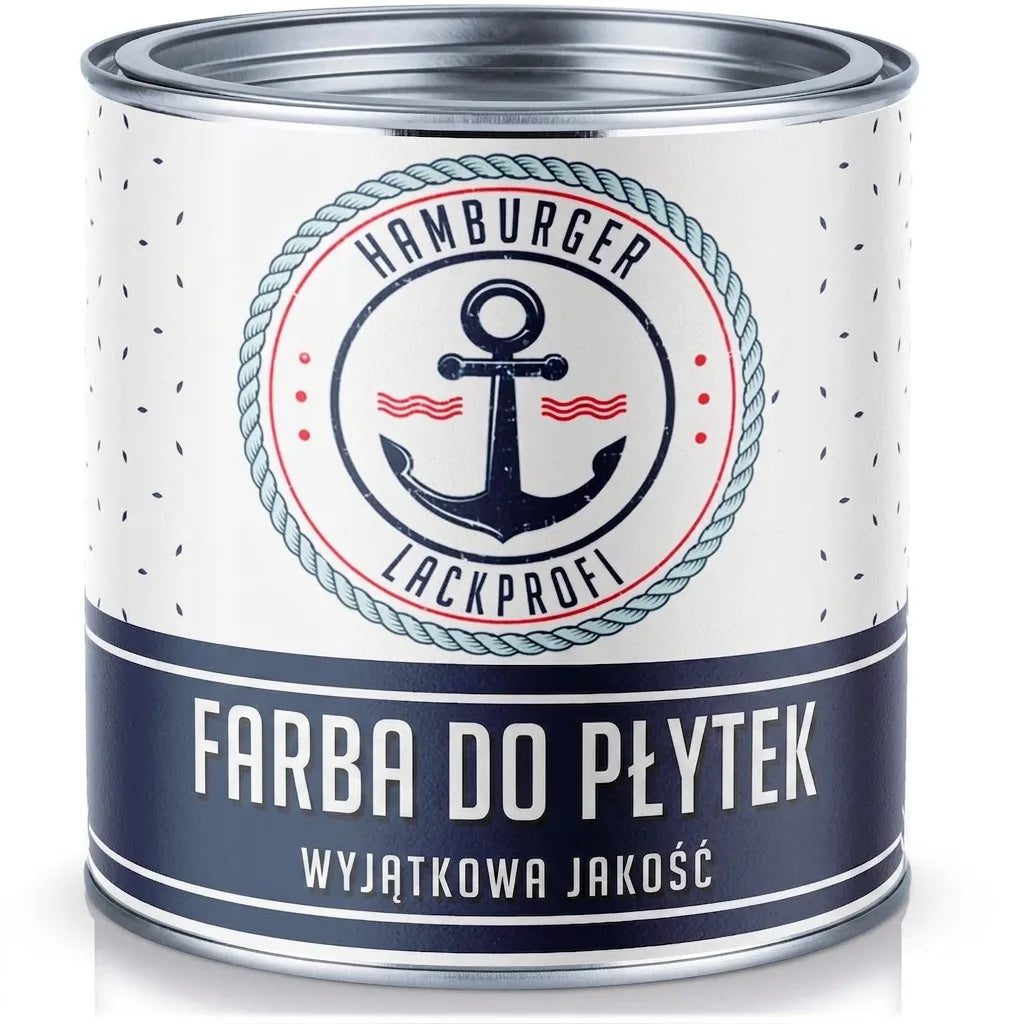 Puszka białej farby do płytek Hamburger Lackprofi Fliesenlack z logo kotwicy, unikalna jakość.