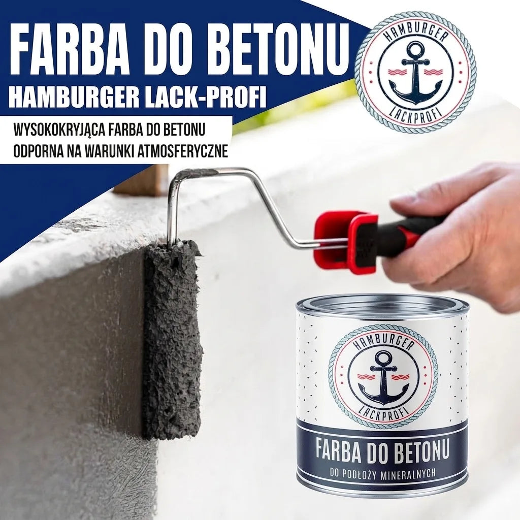 Farba do betonu Hamburger Lack-Profi. Wysokokryjąca, odporna na warunki atmosferyczne, do podłoży mineralnych.