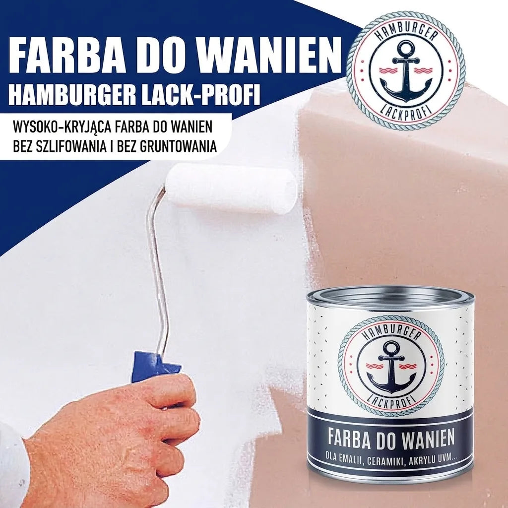 Farba do wanny Hamburger Lack-Profi. Wysokokryjąca, bez szlifowania i gruntowania, do emalii, ceramiki, akrylu.