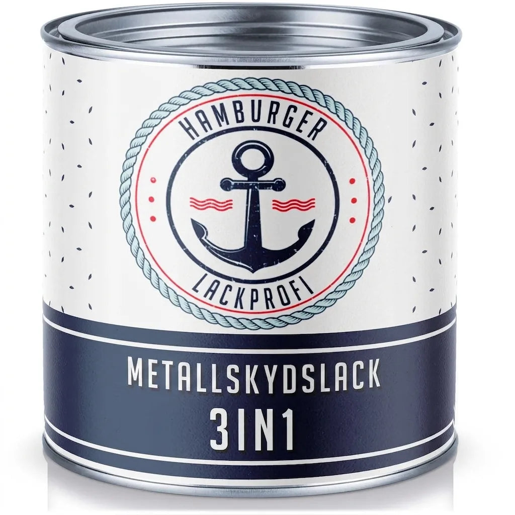 Burk med Hamburger Lackprofi 3-i-1 metallskyddslack för rostskydd och grundning.