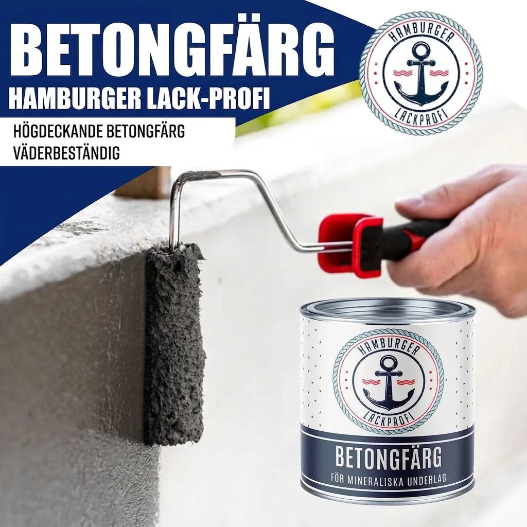 Hamburger Lack-Profi betongfärg, högtäckande och väderbeständig för mineraliska underlag, målas med roller.