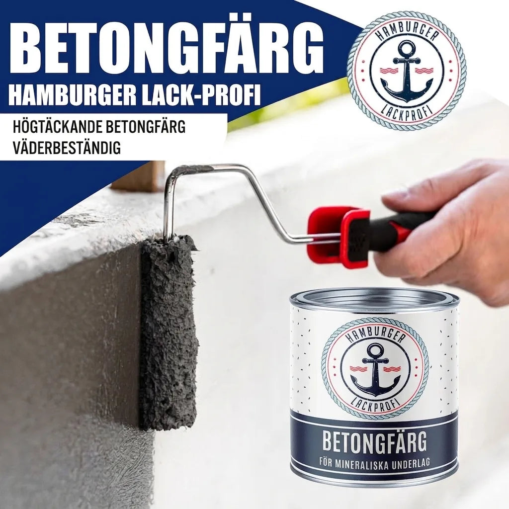 Hamburger Lack-Profi betongfärg, högtäckande och väderbeständig för mineraliska underlag, målas med roller.