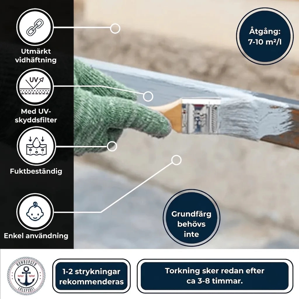 Produktinformation för färg/lack: Hand målar metallyta. Egenskaper: utmärkt vidhäftning, UV-skydd, fuktbeständig, enkel att använda, ingen g
