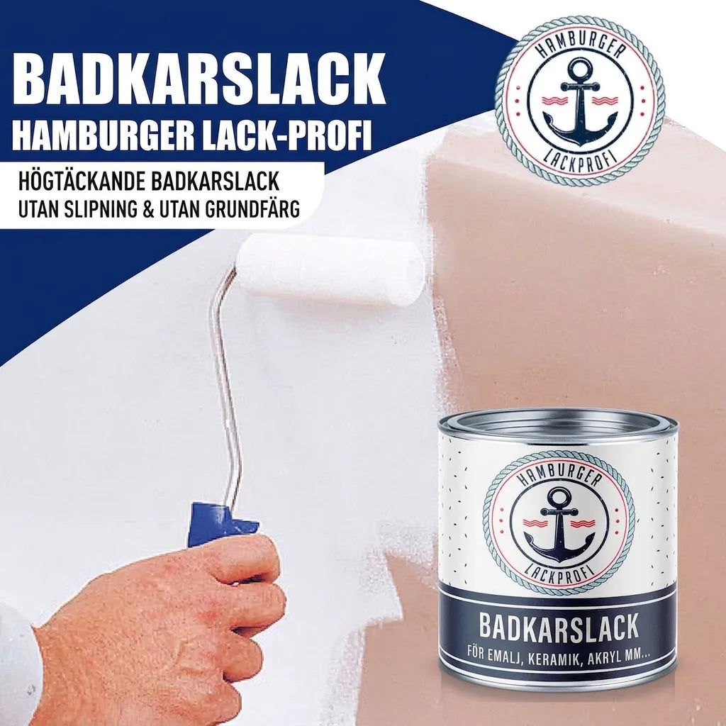 Burk med Hamburger Lack-Profi badkarsfärg. Högtäckande färg som målas med roller, utan slipning eller grundning.
