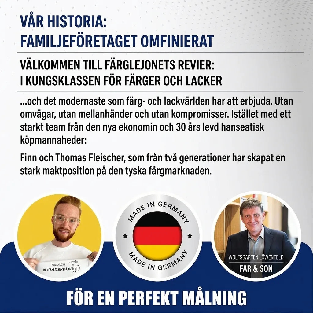 Tysk familjeföretag för färger och lacker. Kvalitetsmålning 'Made in Germany' med grundarna Finn och Thomas.