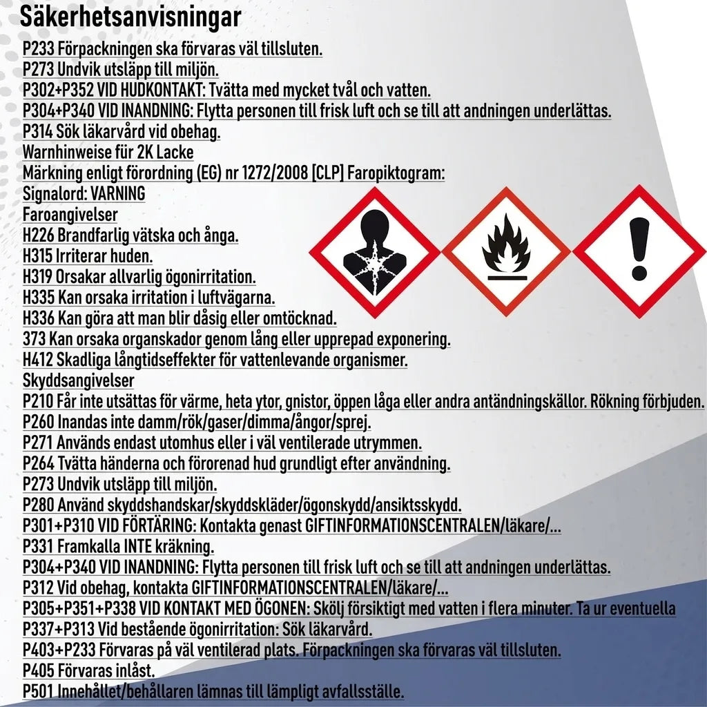Tyska säkerhetsinstruktioner med faropiktogram och första hjälpen-råd för kemiska produkter.