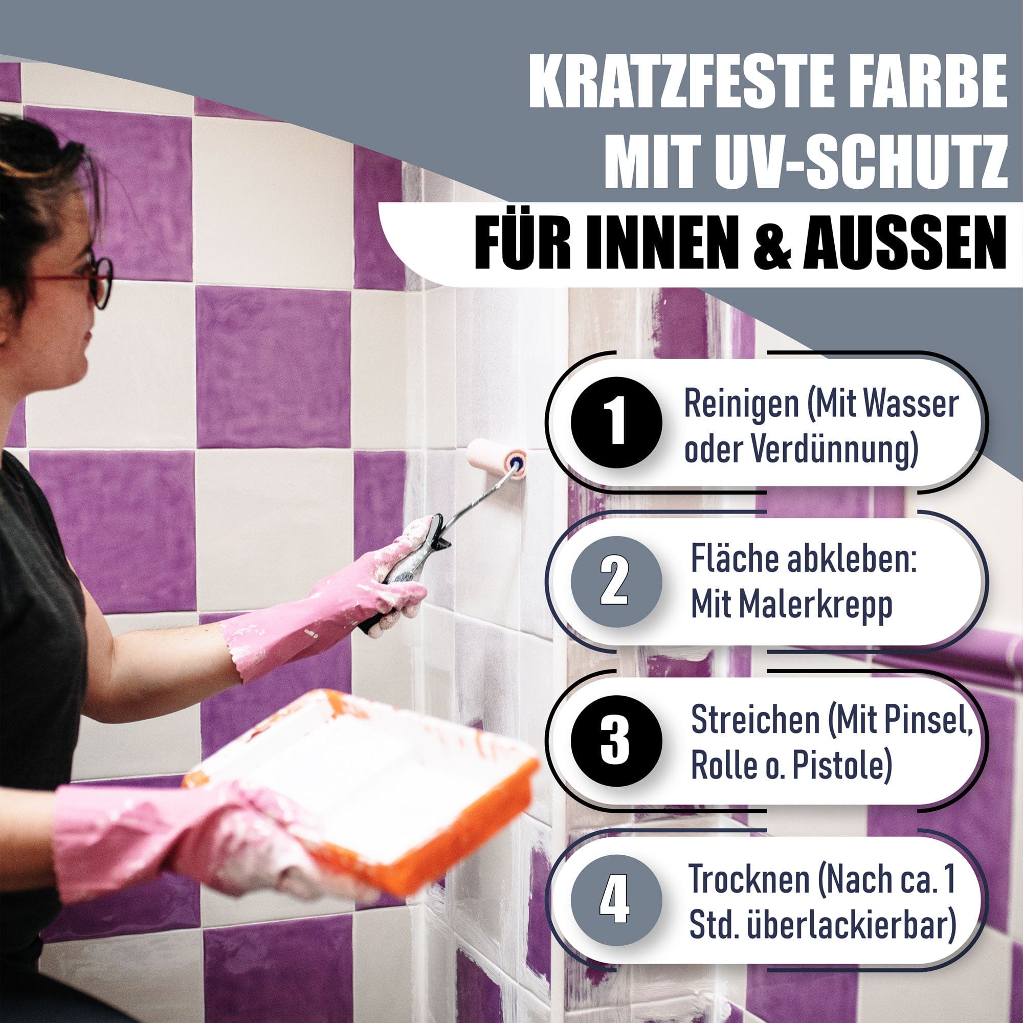 Lausitzer Farbwerke Lacke & Beschichtungen Lausitzer Farbwerke Fliesenlack Fliesenfarbe mit Lackierset (X300) & Verdünnung (1 L) - 30% Sparangebot