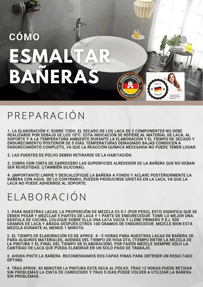 Instrucciones detalladas en alemán para pintar una bañera, incluyendo preparación y aplicación.
