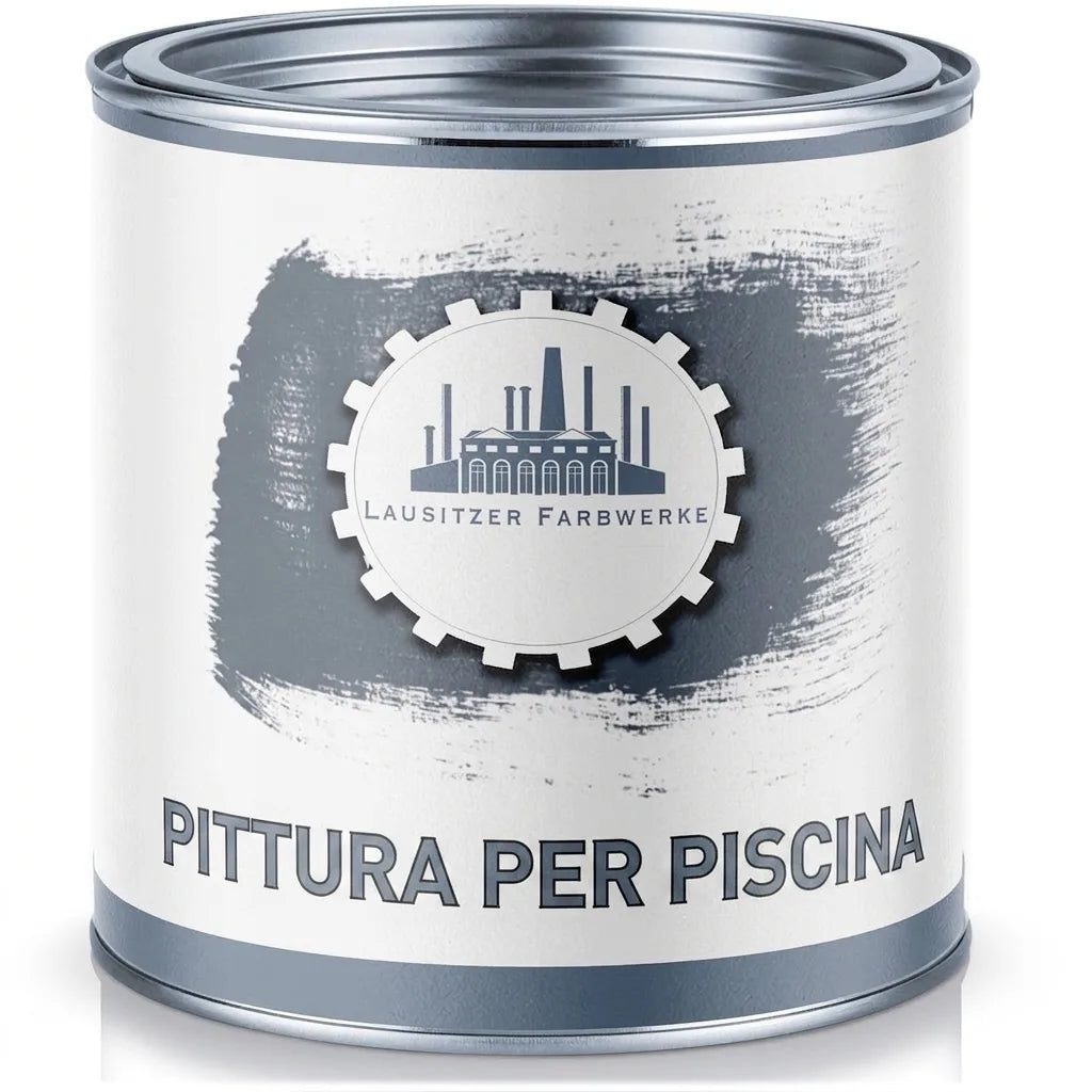 Barattolo di vernice per piscina Lausitzer Farbwerke, colore grigio.