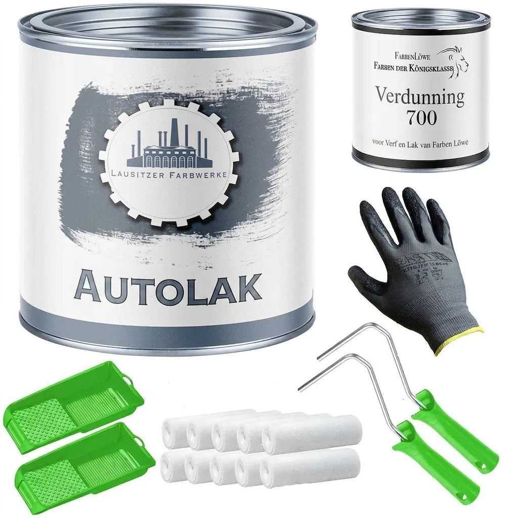 Autolak set met verf, verdunner, handschoenen, verfbakjes, rollerbeugels en hoezen voor voertuigreparatie