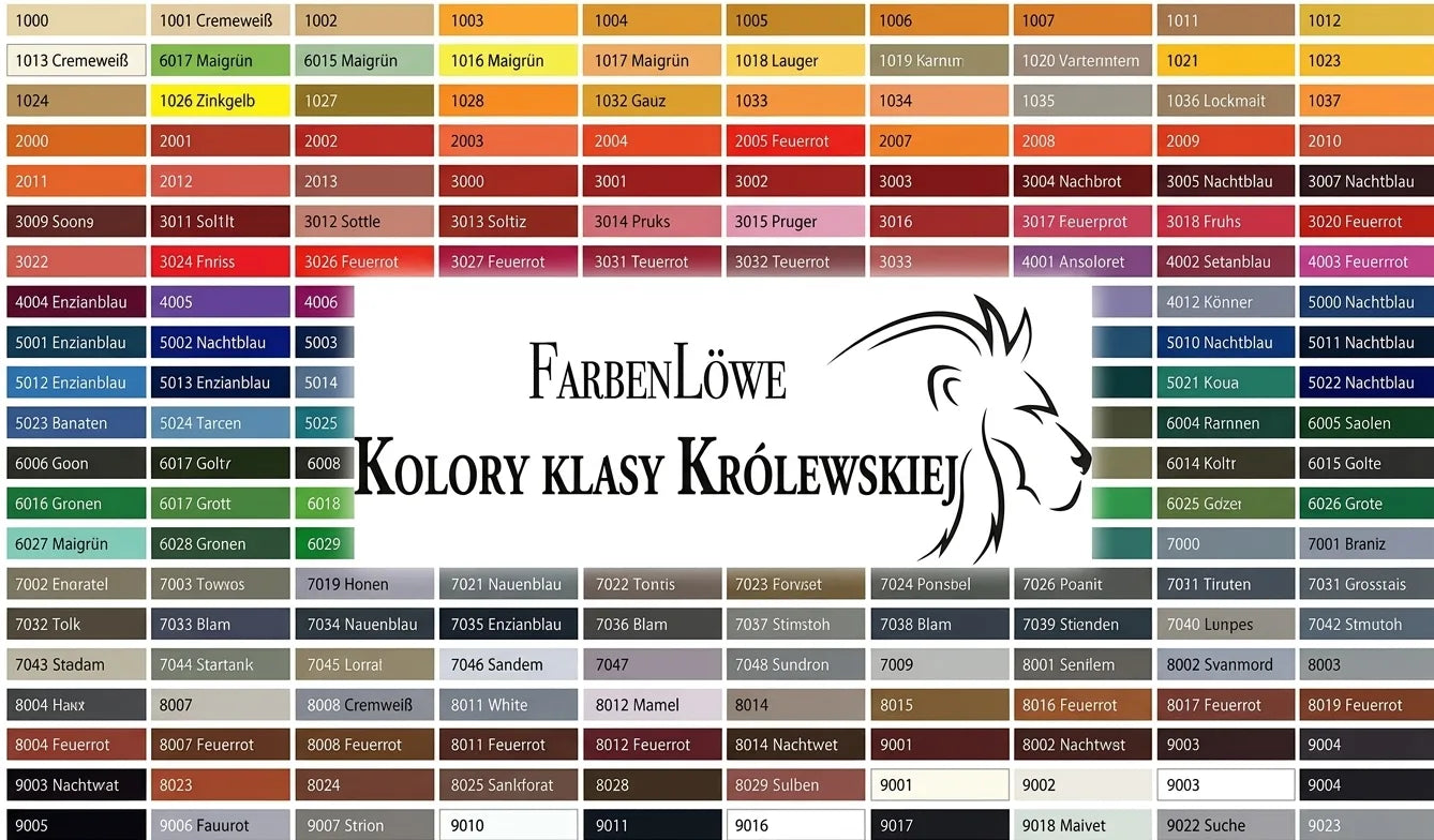 Katalog kolorów RAL FarbenLöwe 'Farben der Königsklasse' z szeroką gamą odcieni i kodów.