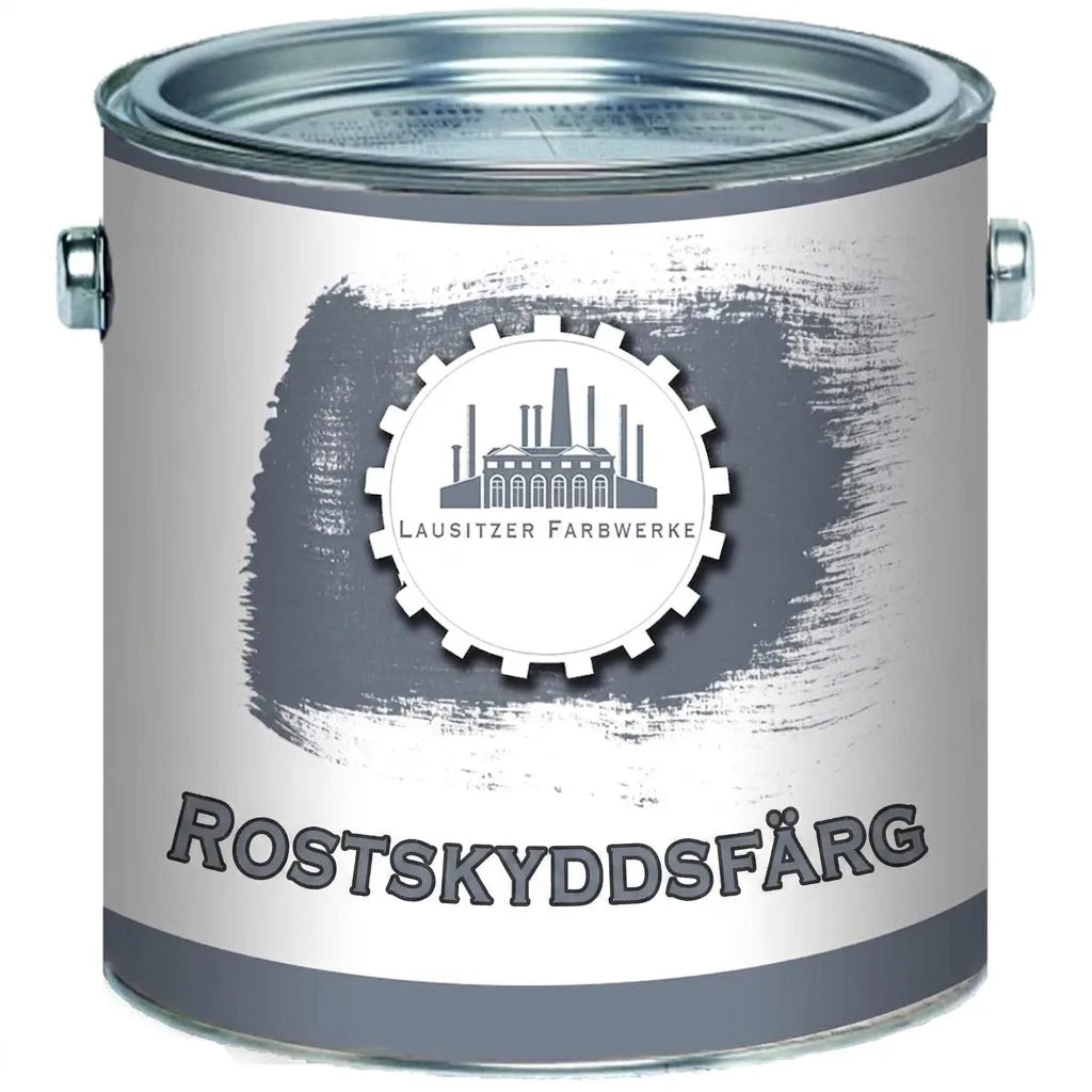 Grå burk med rostskyddsfärg från Lausitzer Farbwerke.