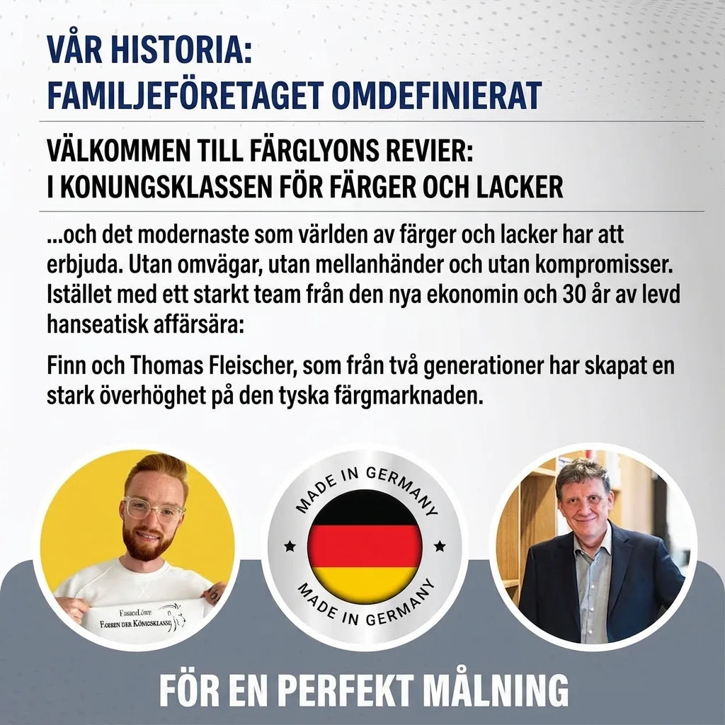 Finn och Thomas Fleischer, familjeföretag inom färg och lack. Högkvalitativa produkter 'Made in Germany'.