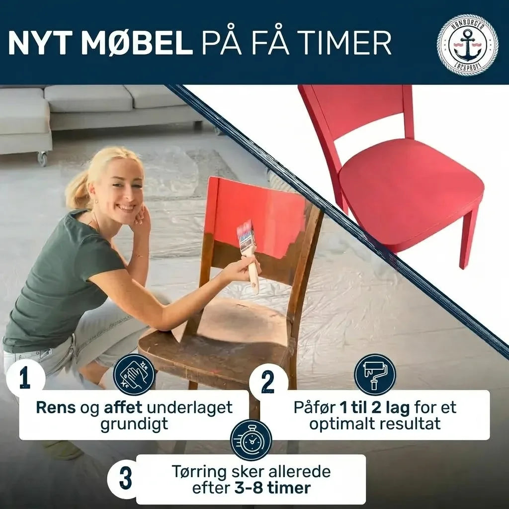 Kvinde maler en gammel stol rød, instruktioner for hurtig møbelopfriskning med maling. Før og efter.
