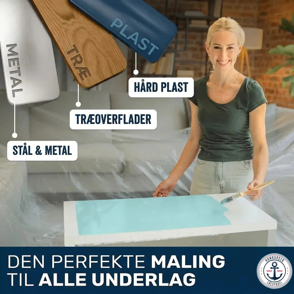 Kvinde maler bord med maling egnet til metal, træ, plastik og mange andre overflader. Den perfekte maling.