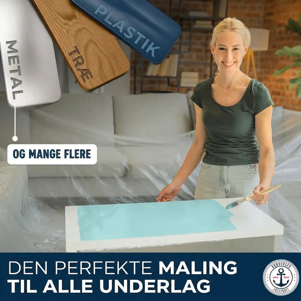 Kvinde maler bord med maling egnet til metal, træ, plastik og mange andre overflader. Den perfekte maling.