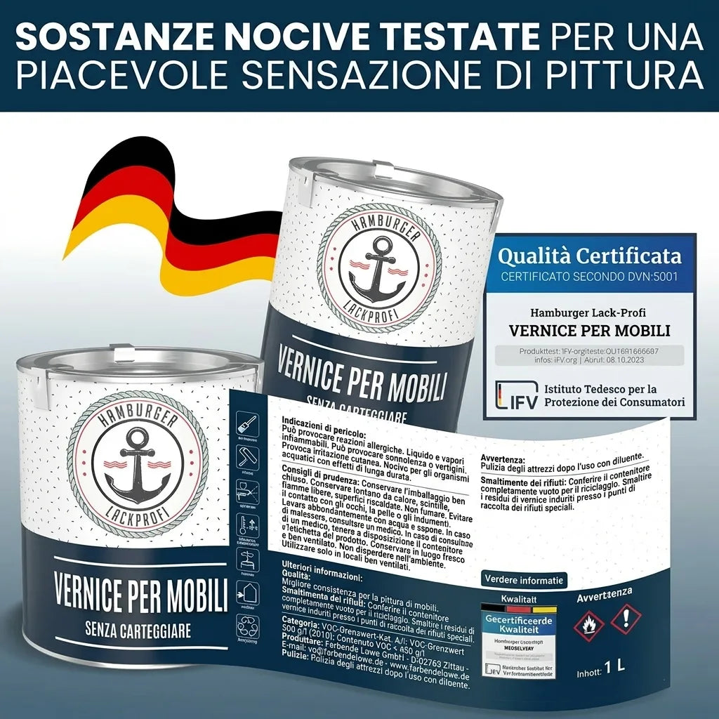 Barattoli di vernice tedesca Hamburger Lack-Profi, qualità certificata, con bandiera tedesca.