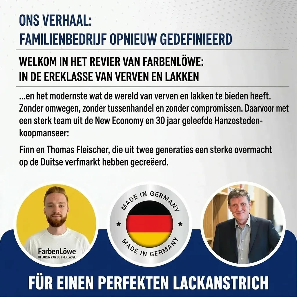 Advertentie over het familiebedrijf van Finn en Thomas Fleischer, dat hoogwaardige verf en lakken aanbiedt.